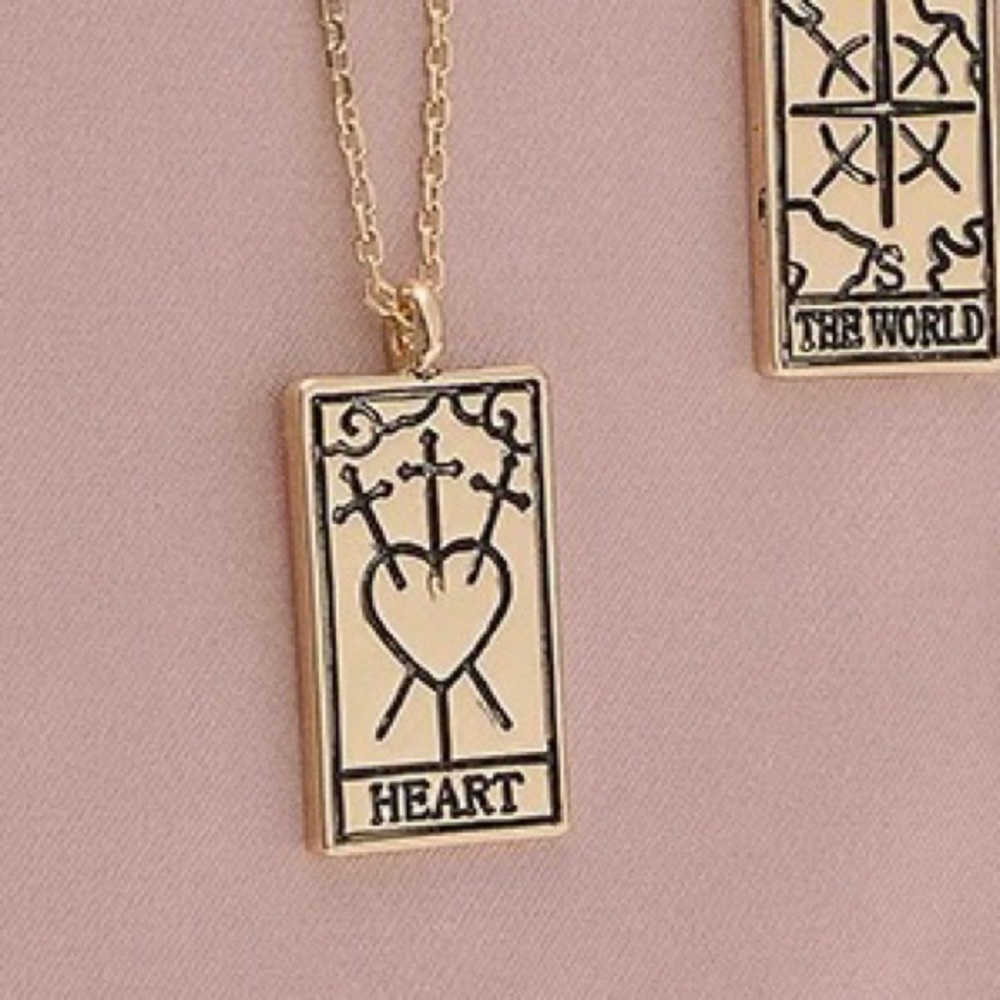 Tarot Card Three of Hearts Necklace